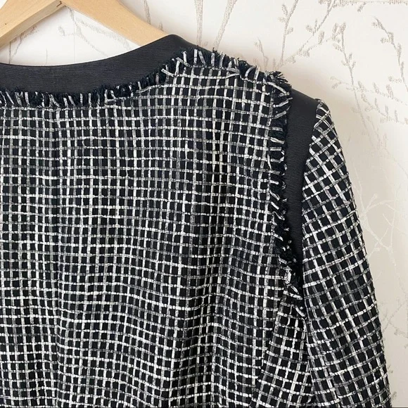 LAFAYETTE 148 NEW YORK Black Textured Tweed Grid Fringe Blazer Jacket 14 office - Picture 6 of 16